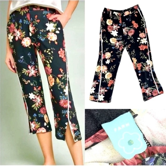 FARM Rio Black Floral Capris Relaxed Fit - Picture 1 of 6